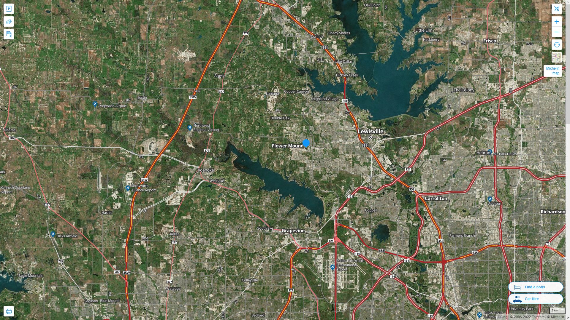 Flower Mound Texas Highway and Road Map with Satellite View